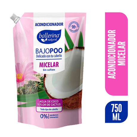 Acondicionador Ballerina Bajo Poo Micelar Agua de Coco y Jazmin 750 ml