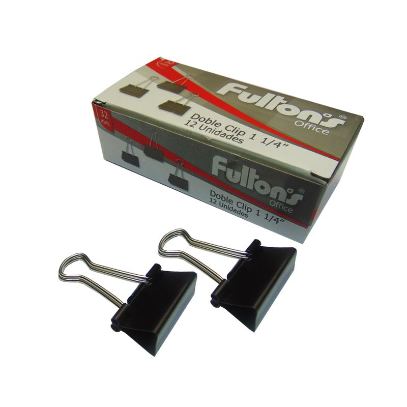 Clip Doble Negro 32 mm Metalico 12 unidades Fultons