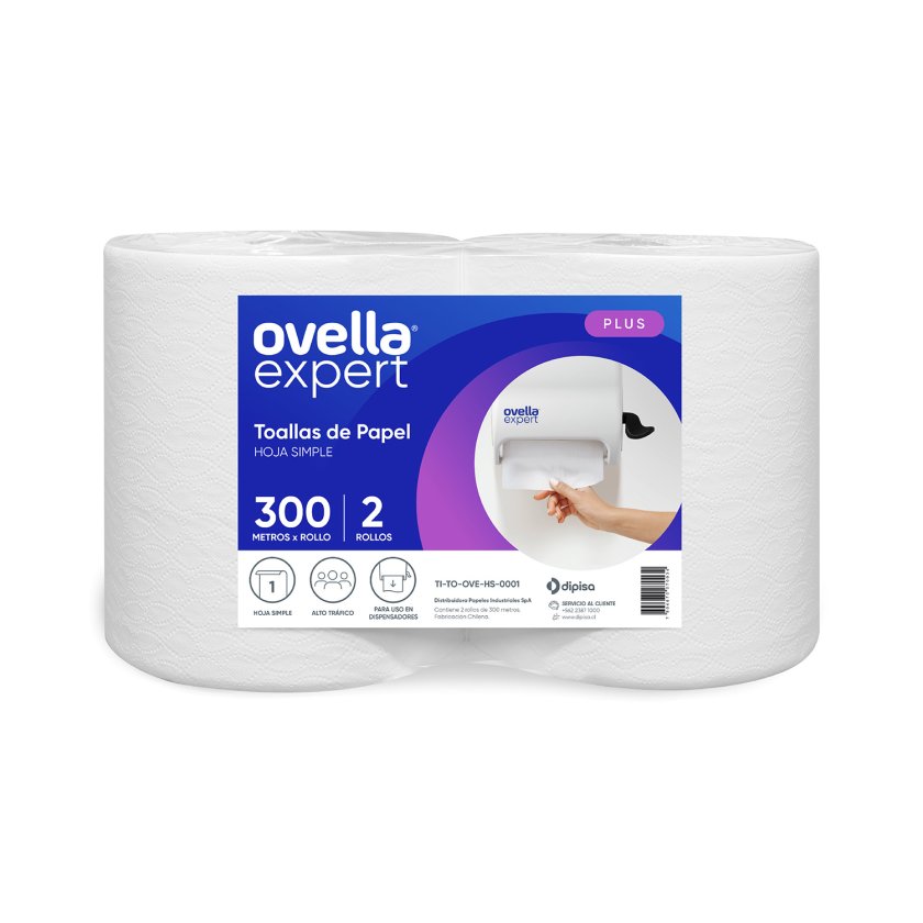Toalla de Papel Jumbo Hoja Simple 2x300 mts Ovella