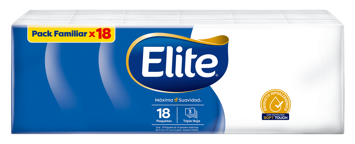Pañuelos Desechables Triple hoja Elite Pack familiar x18