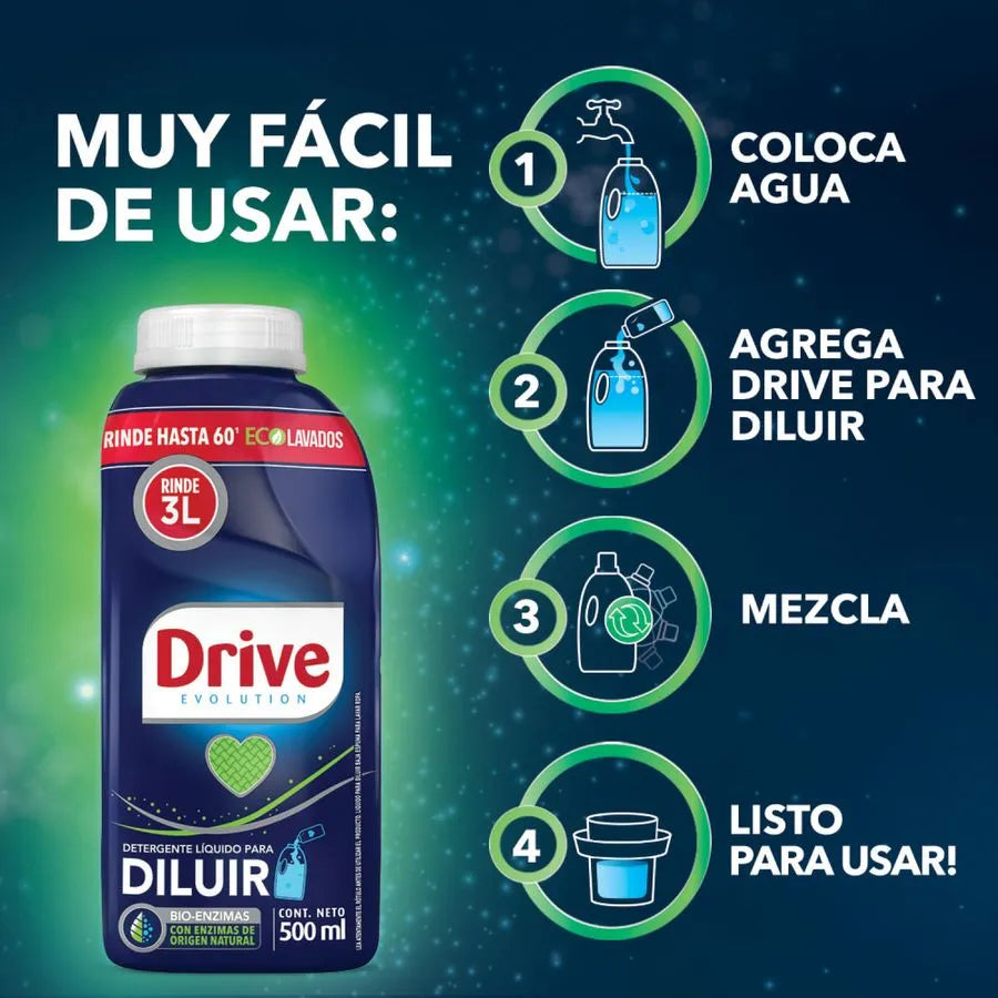 Detergente Líquido Drive Bio Enzimas Diluible 500 ml