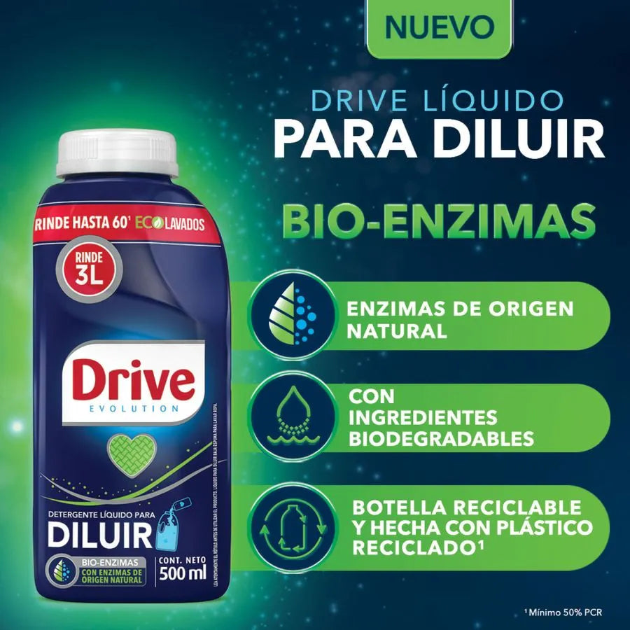 Detergente Líquido Drive Bio Enzimas Diluible 500 ml