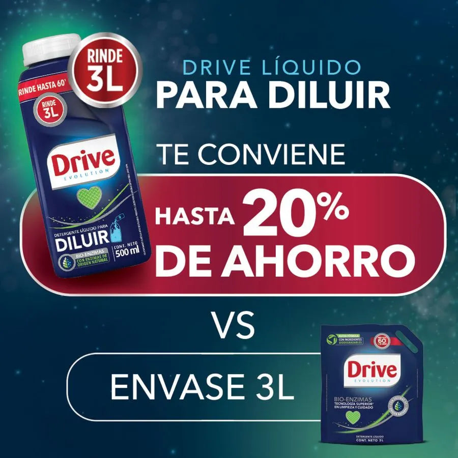 Detergente Líquido Drive Bio Enzimas Diluible 500 ml