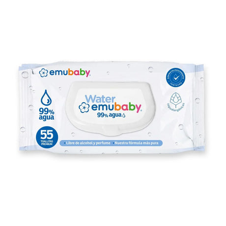 Pack Promocional Pañales Emubaby 114 pañales Talla G + 10 Paquetes de Toallitas Humedas Emubaby Water 55 unid