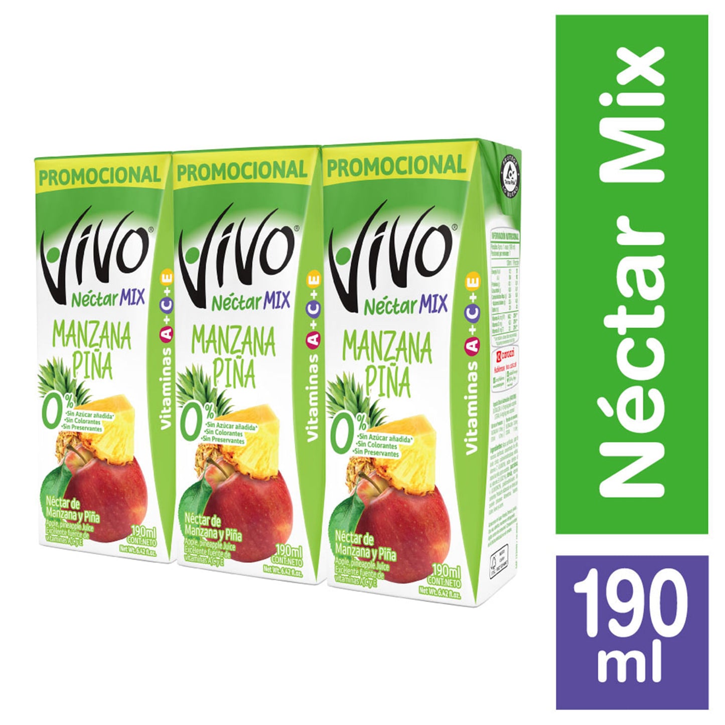 Jugo Manzana Piña Vivo 190 ml pack 3 unidades