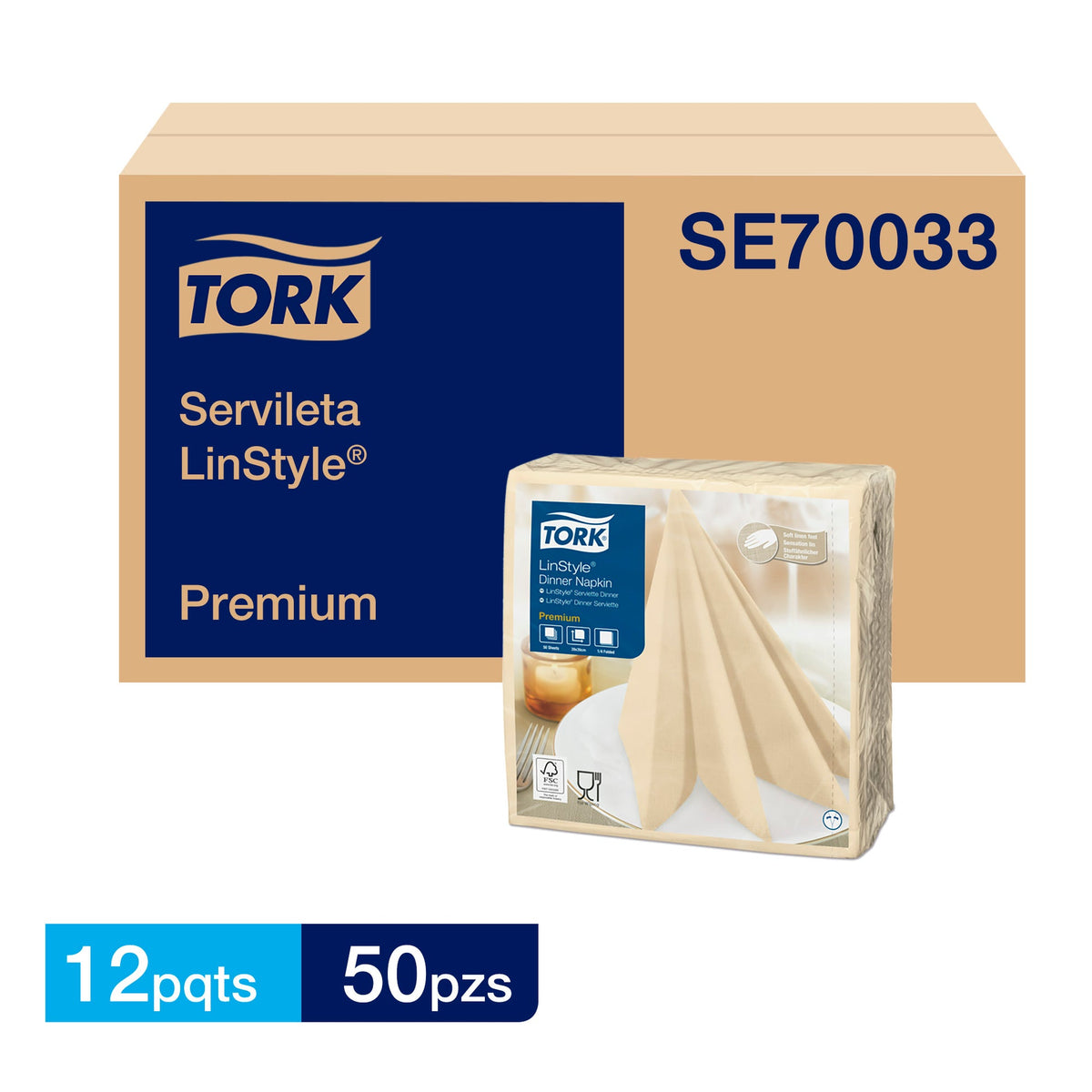 Servilleta Tork Linstyle Crema 12X50 (39X39)