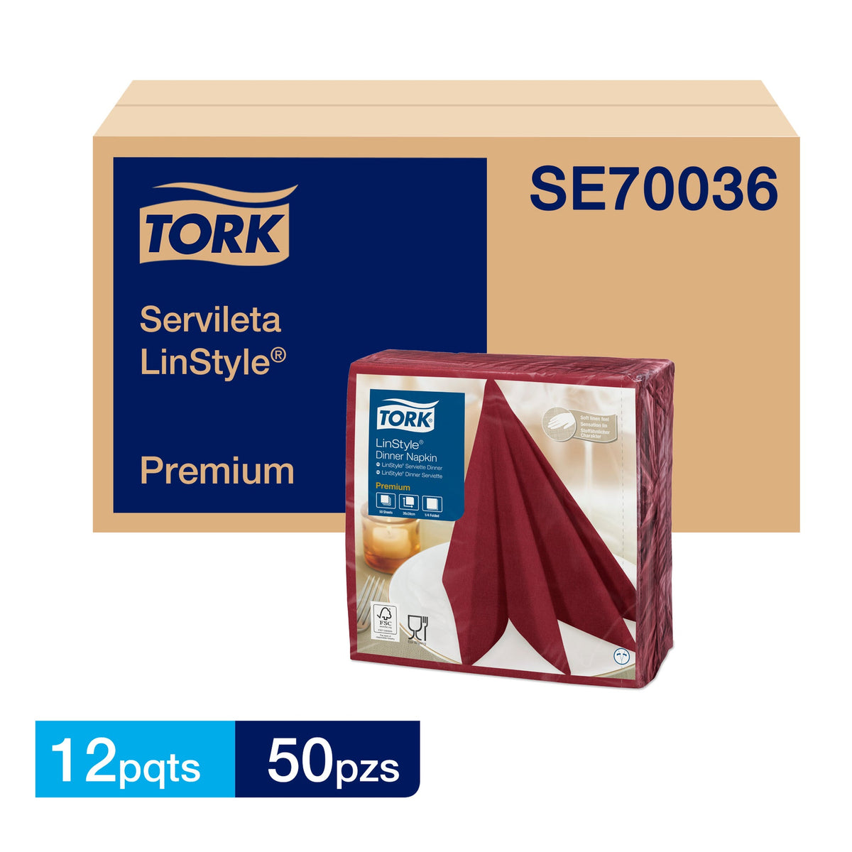 Servilleta Tork Linstyle Burdeo 12X50 (39X39)