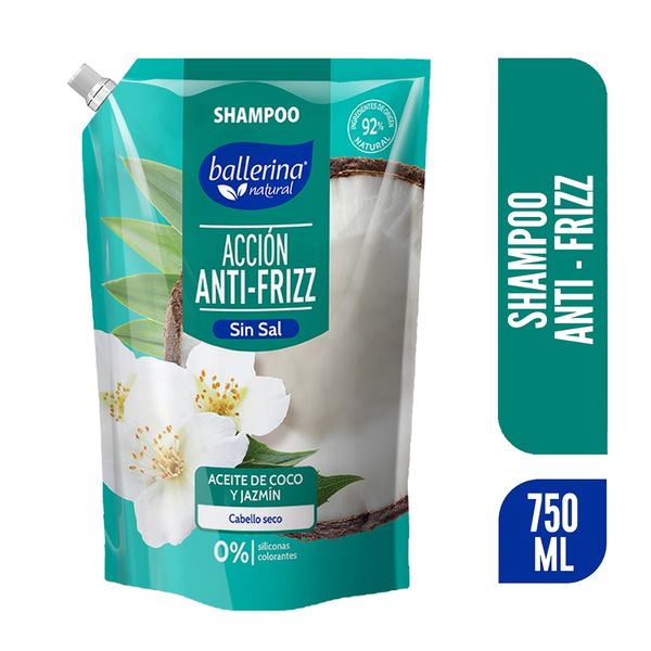 Acondicionador Ballerina Accion Anti Frizz sin sal Aceite de Coco Jazmin 750 ml