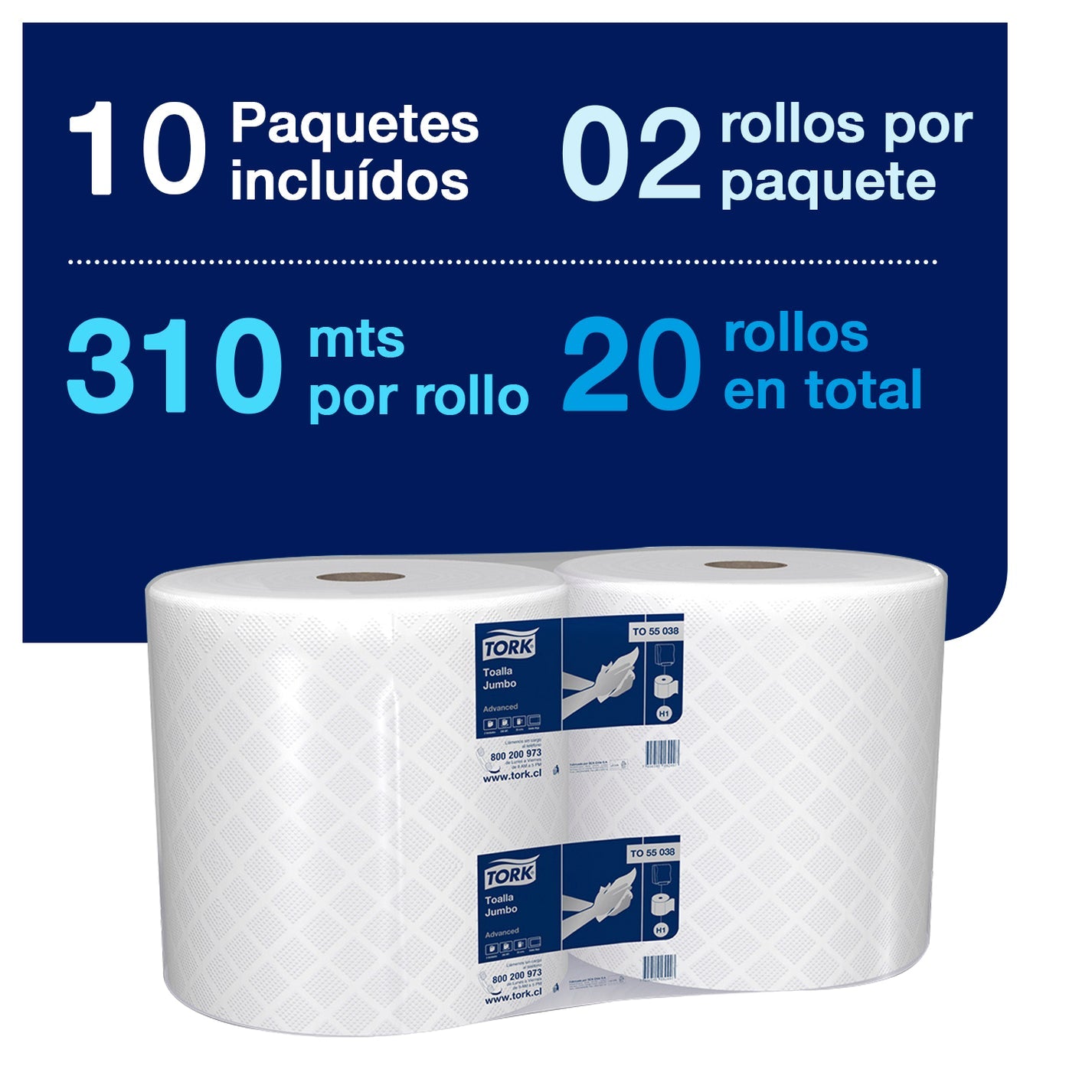 Toalla De Papel Jumbo Tork Blanca 2X310 Mt