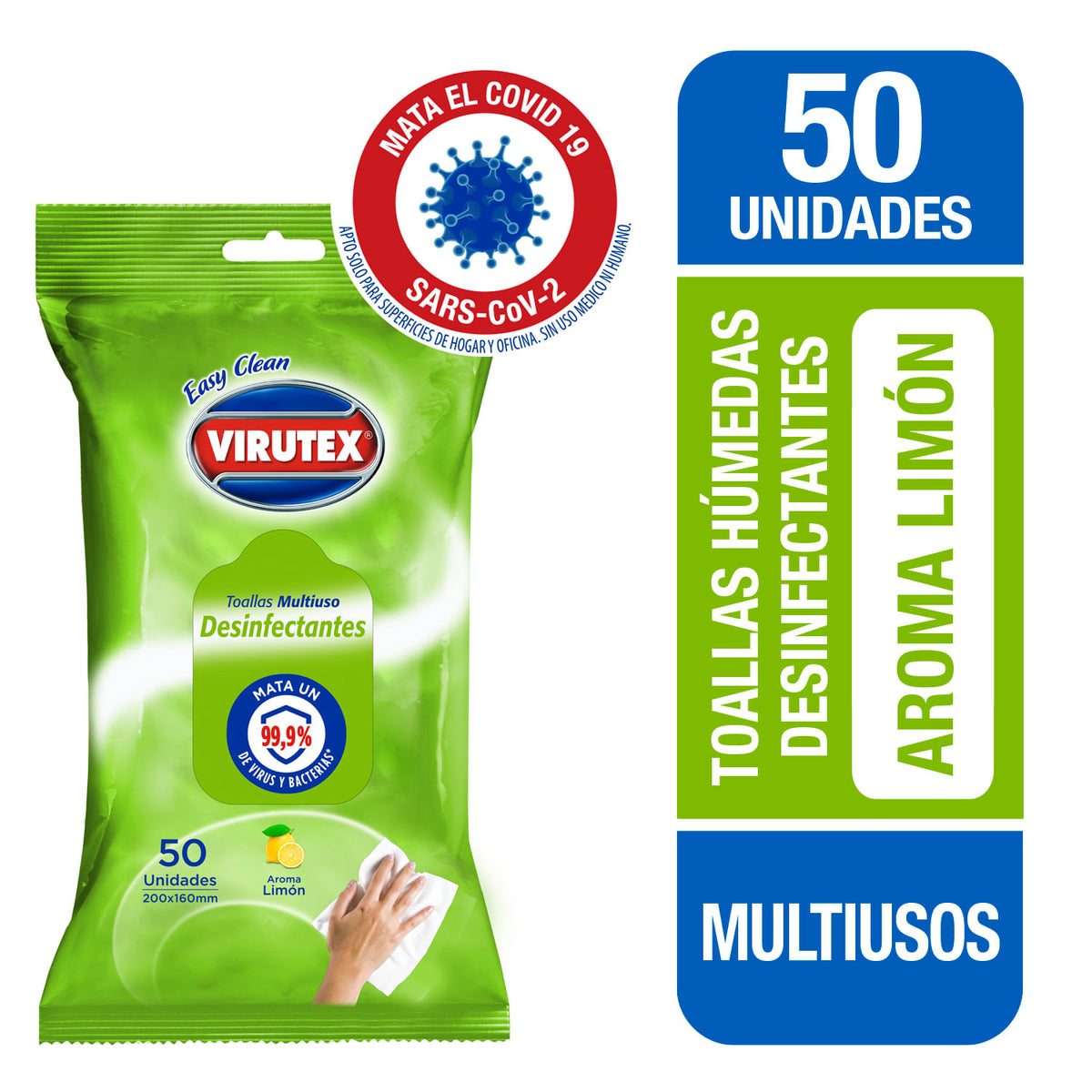 Toalla Desinfectante Multiuso Limon Virutex 50 unid