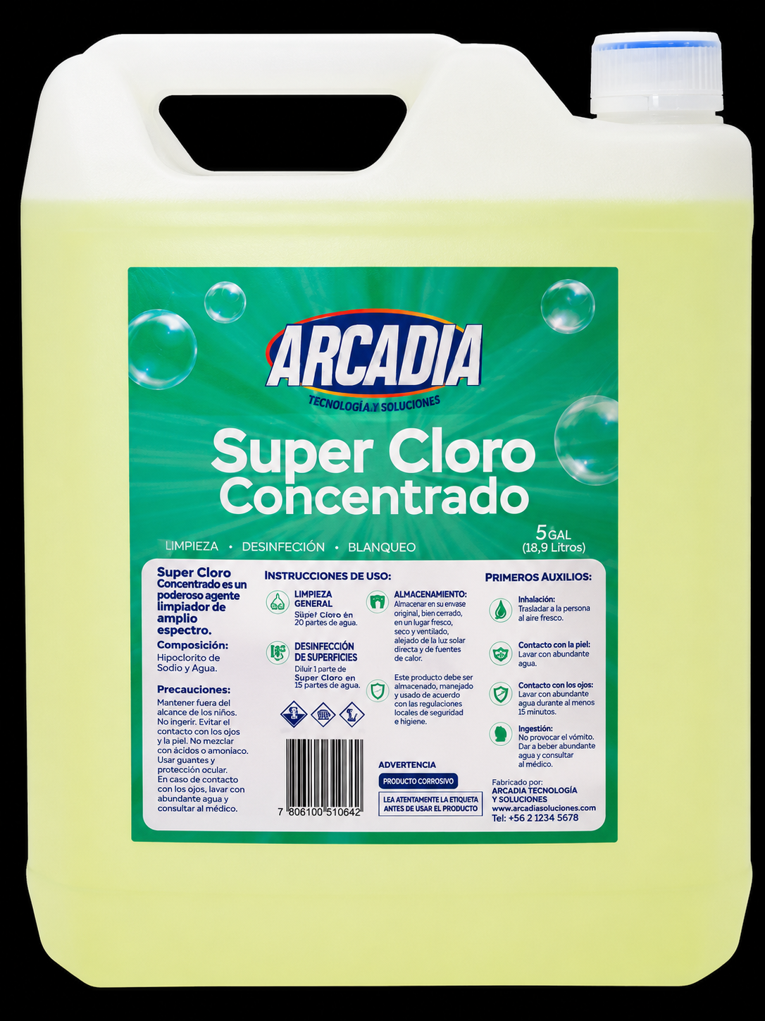 Cloro Desinfectante Concentrado Arcadia 5L al 5%