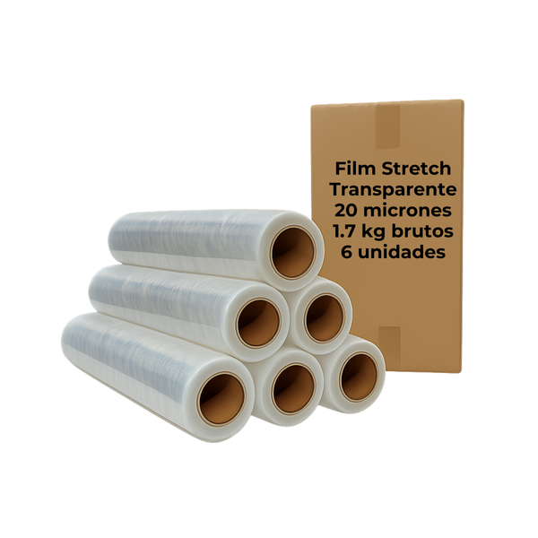 Film Stretch Palletizado Transparente 1.7 kg 20 micras pack 6 unidades hasta 350 mts