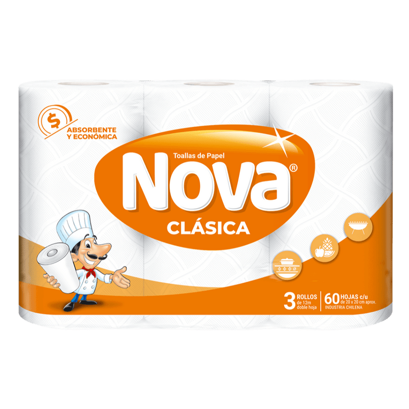 Manga Toalla de Papel Doble Hoja Nova Clasica 3x12 mts 24 rollos
