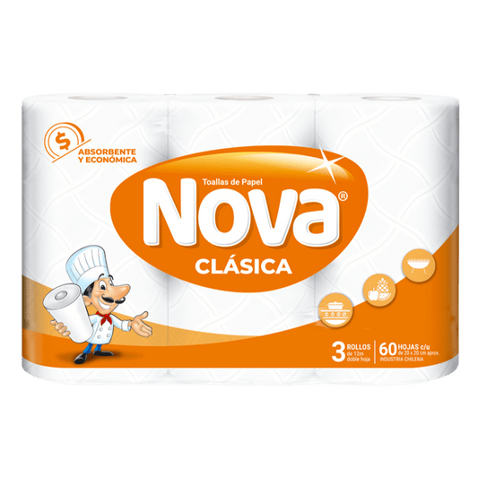 Manga Toalla de Papel Doble Hoja Nova Clasica 3x12 mts 24 rollos