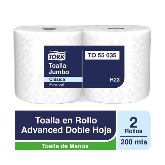 Toalla en Rollo Jumbo Tork Doble Hoja  2 Rollos de 200 Metros c/u