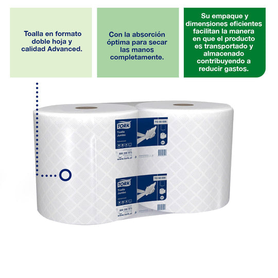 Toalla en Rollo Jumbo Tork Doble Hoja  2 Rollos de 200 Metros c/u