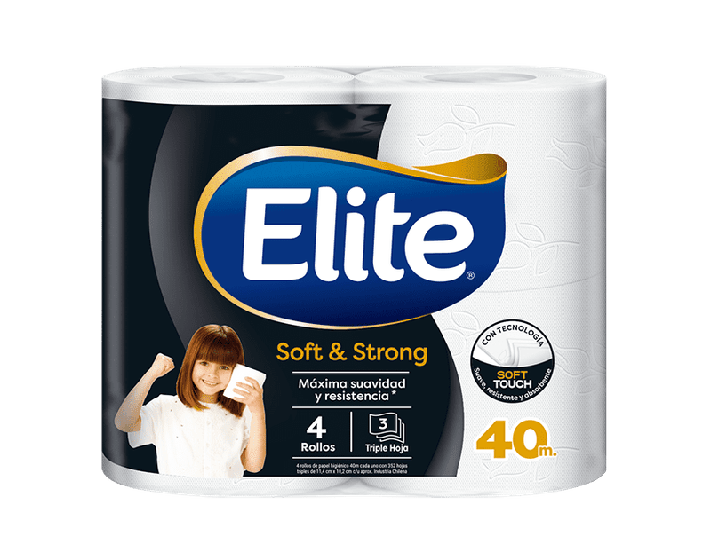 Paquete de papel higiénico Elite triple hoja de 4 rollos de 40 metros
