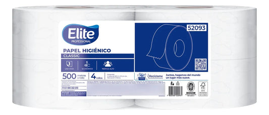 Papel higiénico industrial hoja simple Elite de 4 rollos de 500 metros