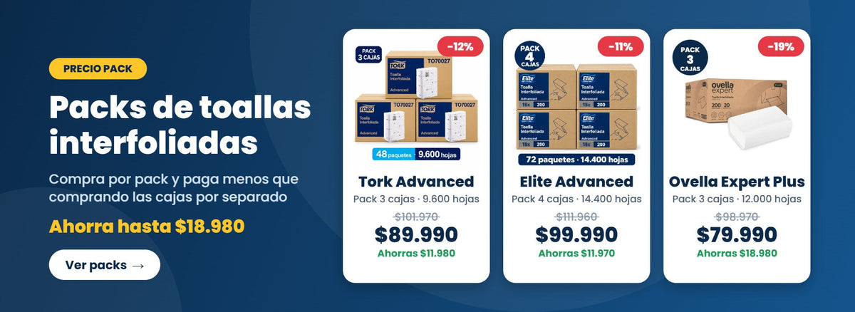 Packs de toallas interfoliadas Tork, Elite y Ovella
