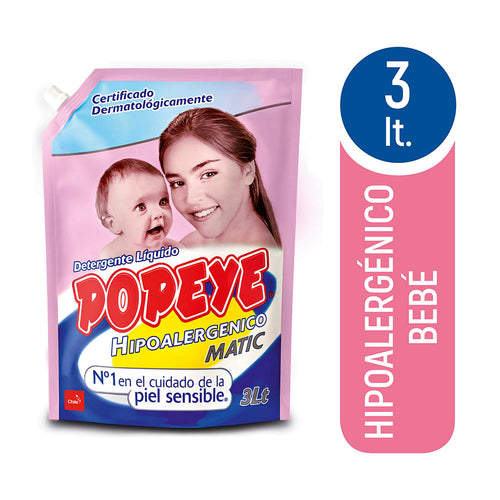 Detergente líquido Popeye Matic hipoalergénico 3 L