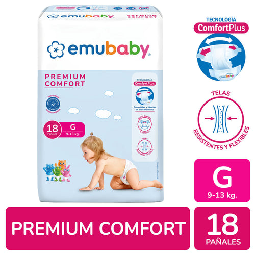 Pañales Emubaby Premium Comfort talla G 18 unidades