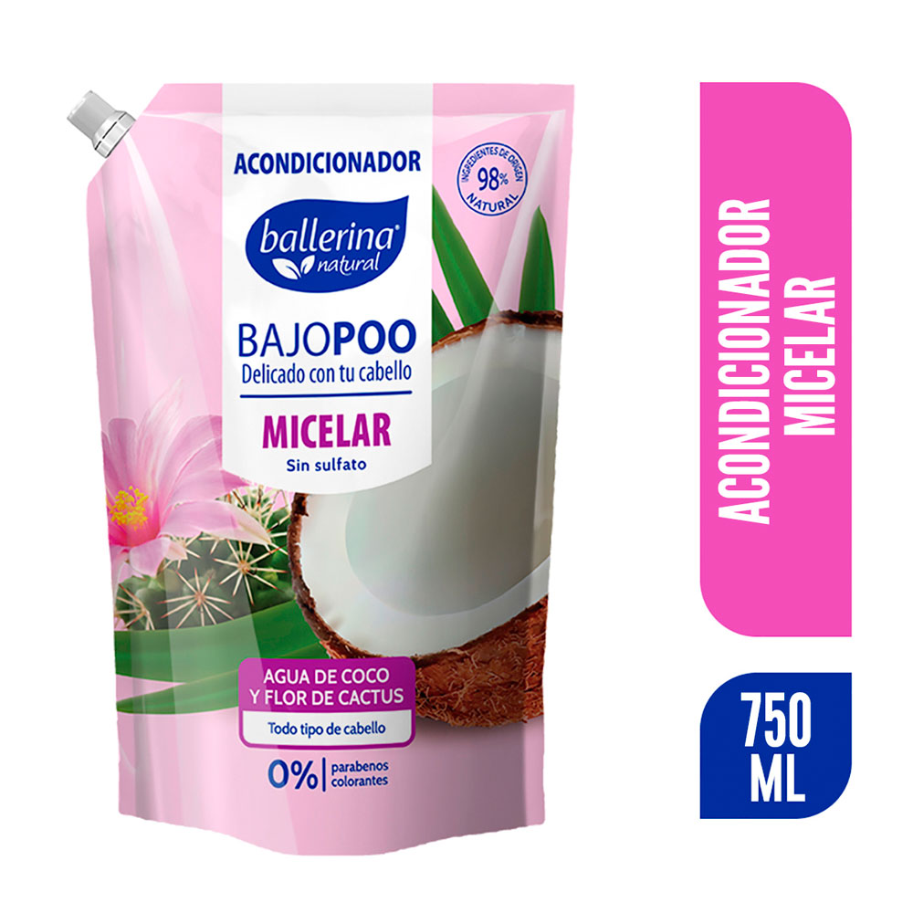 Acondicionador Ballerina Bajo Poo Micelar Agua de Coco y Jazmin 750 ml