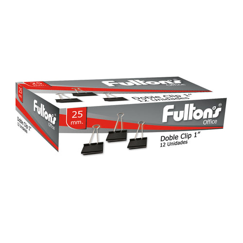 Clip Doble Negro 25 mm Metalico 12 unidades Fultons