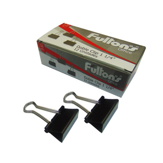 Clip Doble Negro 32 mm Metalico 12 unidades Fultons