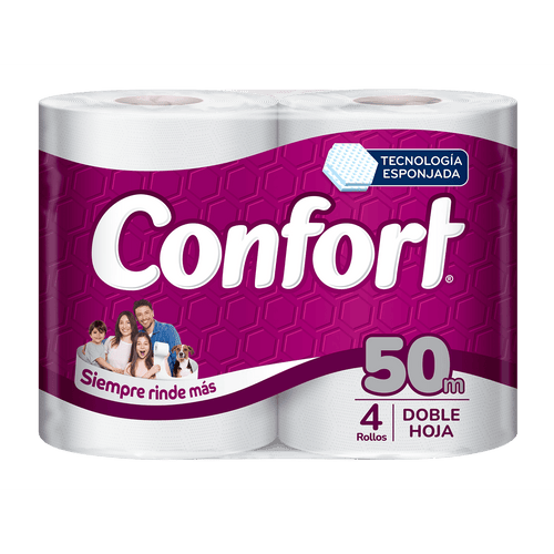 Papel higiénico Confort Mega · Paquete de 4 rollos de 50 m