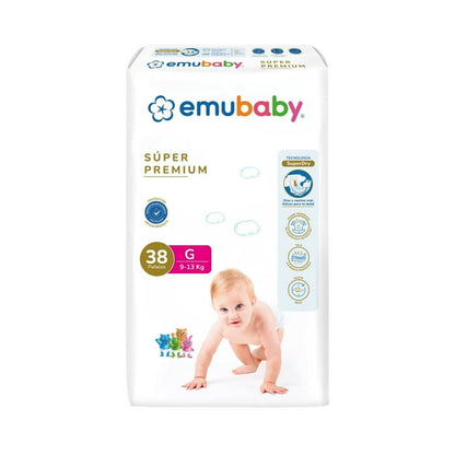 Pack Promocional Pañales Emubaby 114 pañales Talla G + 10 Paquetes de Toallitas Humedas Emubaby Water 55 unid