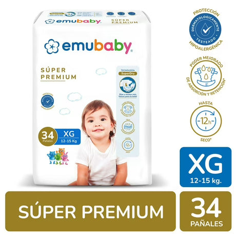 Pack Promocional Pañales Emubaby 102 pañales Talla XG + 10 Paquetes de Toallitas Humedas Emubaby Water 55 unid