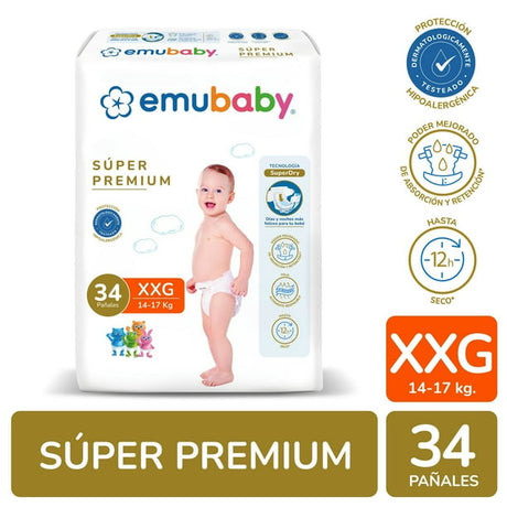 Pack Promocional Pañales Emubaby 102 pañales Talla XXG + 10 Paquetes de Toallitas Humedas Emubaby Water 55 unid
