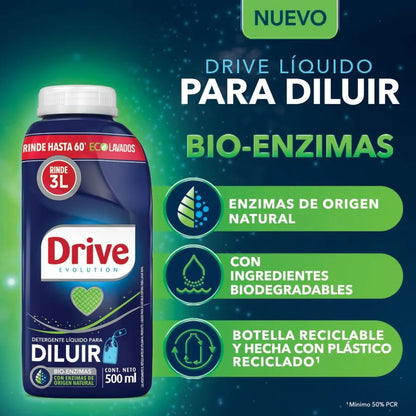 Detergente Líquido Drive Bio Enzimas Diluible 500 ml