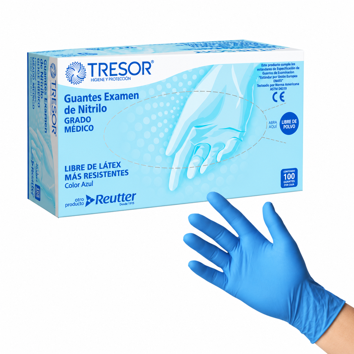 Guantes de nitrilo Tresor celestes sin polvo talla M - 100 unidades