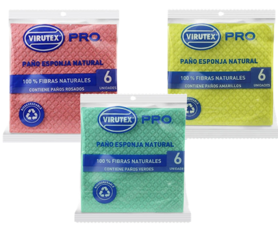 Paños esponja Virutex Pro Spongi naturales 3 colores 6 unidades