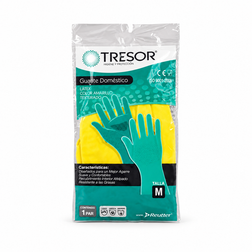 Guantes de látex Tresor para limpieza amarillos talla M