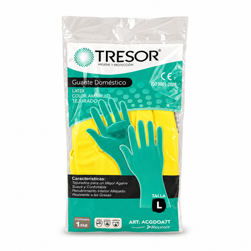Guantes de látex Tresor para limpieza amarillos talla L