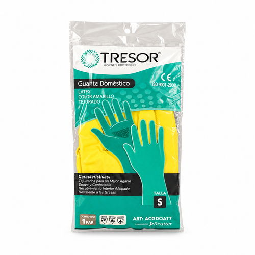 Guantes de látex Tresor para limpieza amarillos talla S