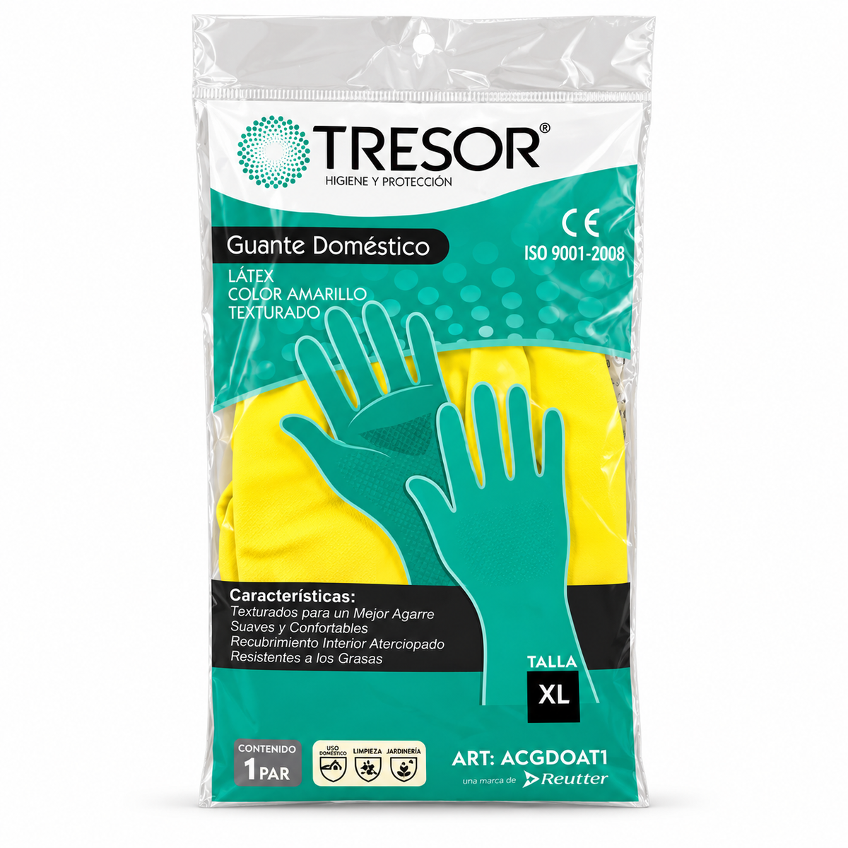 Guantes de látex Tresor para limpieza amarillos talla XL