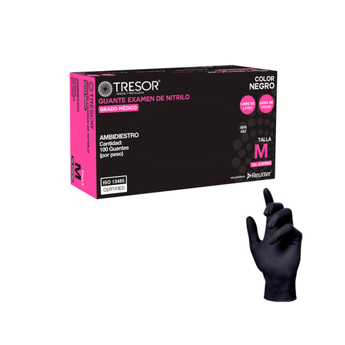 Guantes de nitrilo Tresor negros sin polvo talla M - 100 unidades