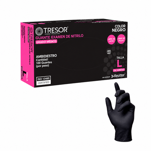 Guantes de nitrilo Tresor negros sin polvo talla L - 100 unidades