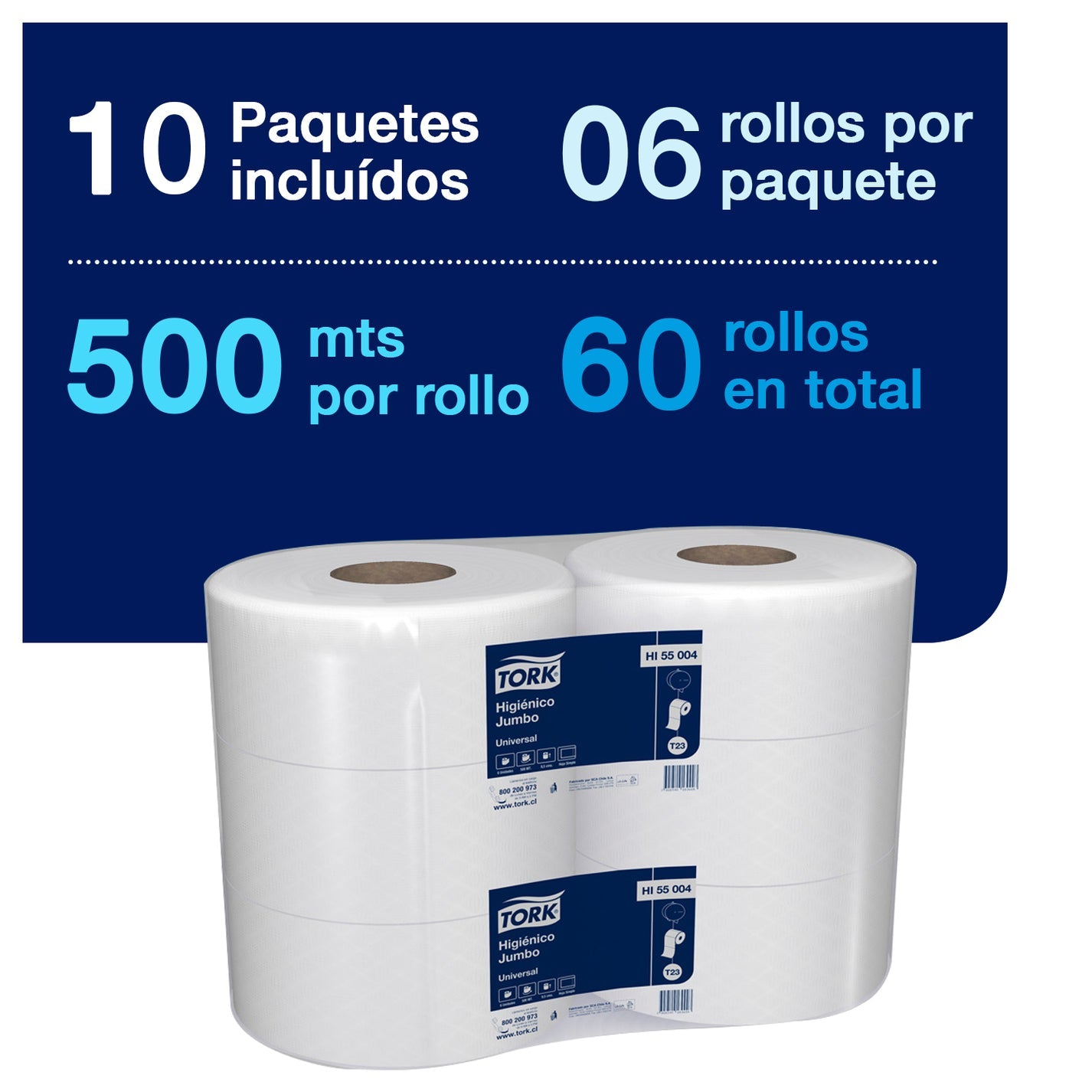 Papel Higiénico Jumbo Tork Universal H/S 6x500 mt
