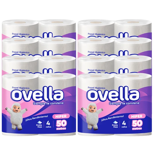 Papel Higienico Doble Hoja Ovella 4x50 mts manga de 32 rollos