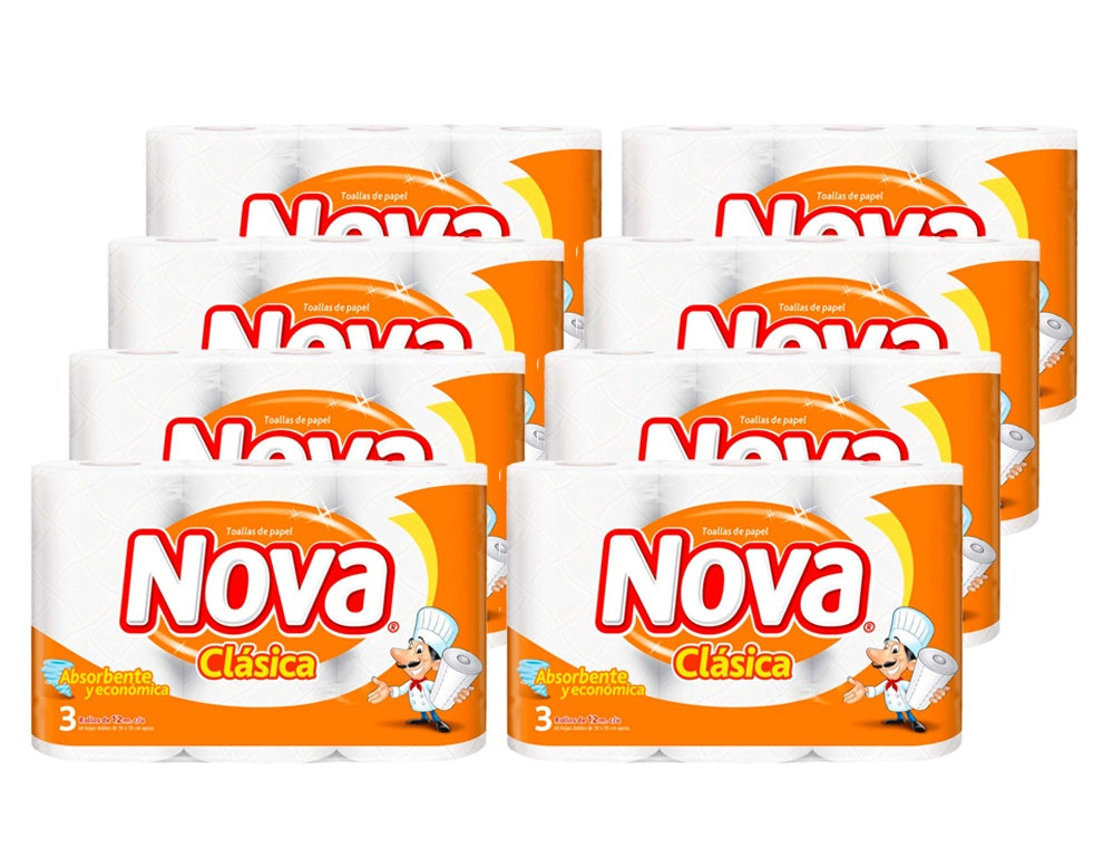 Manga Toalla de Papel Doble Hoja Nova Clasica 3x12 mts 24 rollos