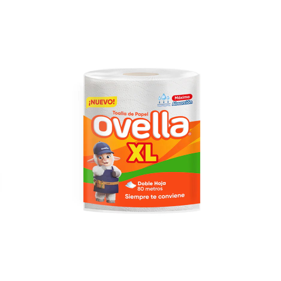 Paquete Toalla de Papel Doble hoja Ovella XL 80 mts