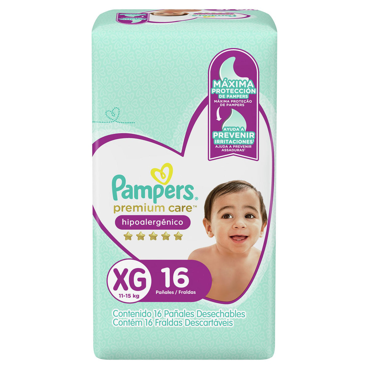 Paquete Pañal Pampers Premium XG 16 unid