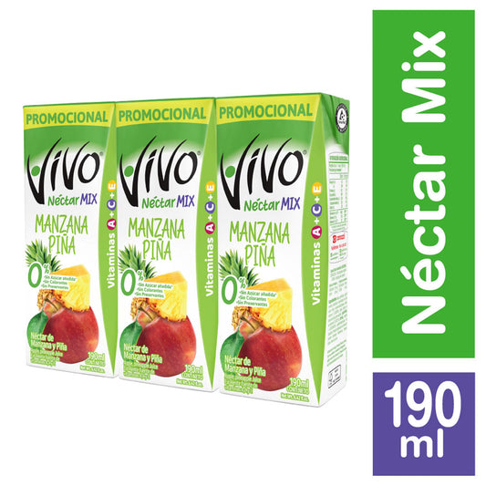 Jugo Manzana Piña Vivo 190 ml pack 3 unidades