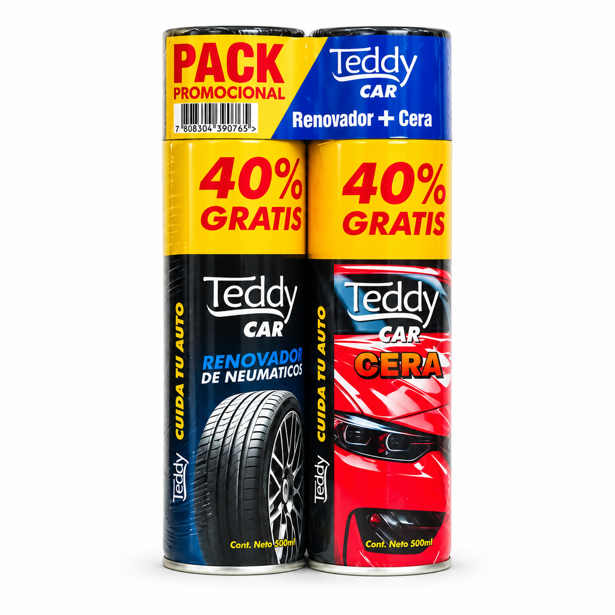 Pack Teddy Car renovador de neumáticos + cera 2 x 500 ml