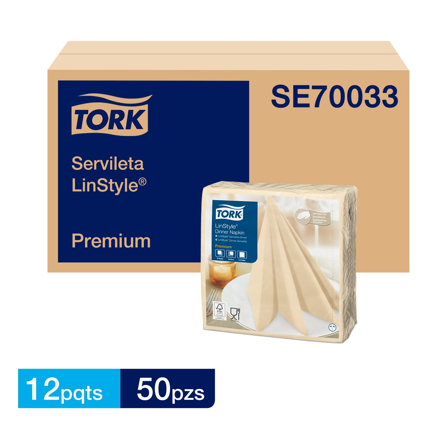 Servilleta Tork Linstyle Crema 12X50 (39X39)