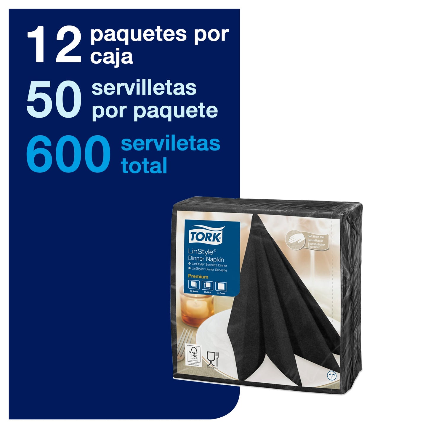 Servilleta Tork Linstyle Negra 12X50 (39X39)
